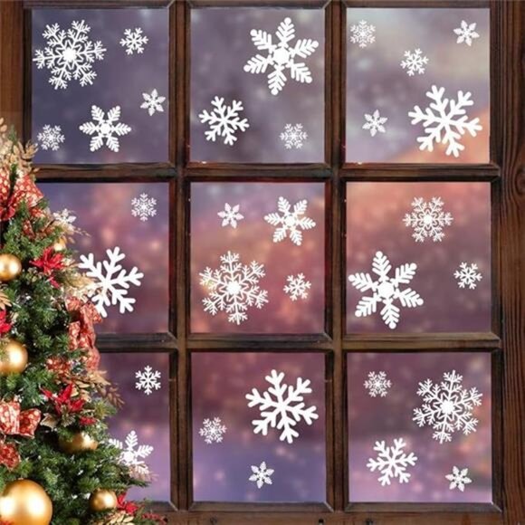 135 Pcs Christmas Window Clings - Snowflake Static Decals for Holiday - Picture 7 of 7